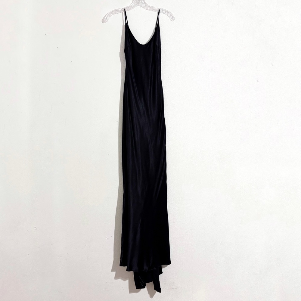 NWT Meshki Kailey Satin Low Back Maxi Dress Gown with Detachable Bow Train Black - Picture 3 of 10